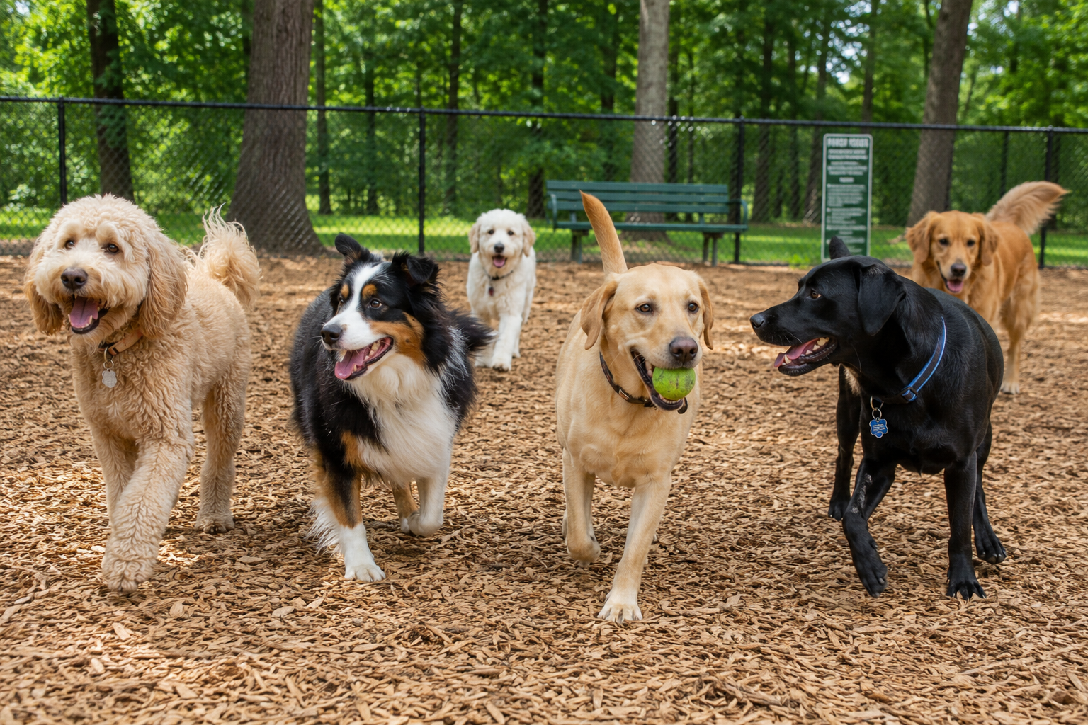 Pooch Park in the Pines welcome sign